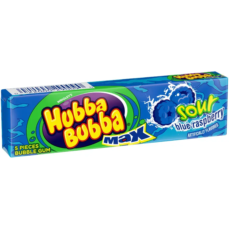 Hubba Bubba Max Sour Blue Raspberry Bubble Gum - 5 Piece Pack