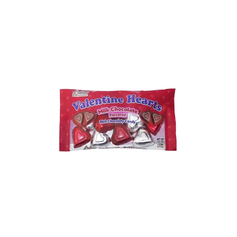 Palmer Milk Chocolate Silver Red Foil Hearts 4.5 oz. Bag