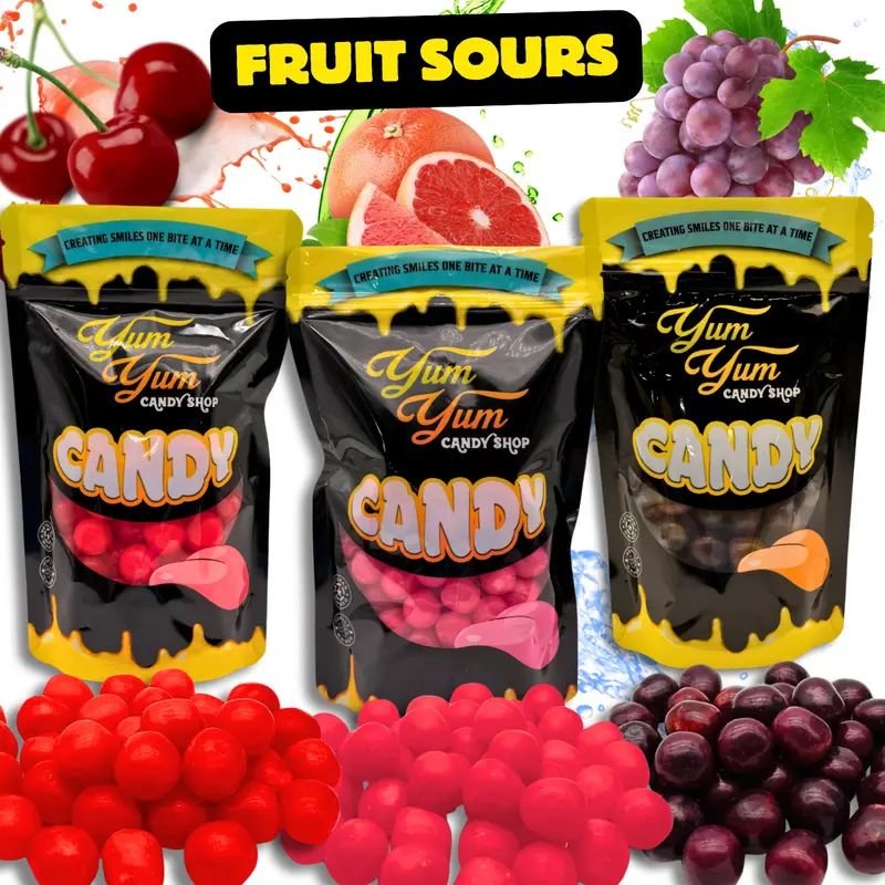Sweet Fruit Sours  Cherry, Grape, Pina Colada & Grapefruit Chewy Candy | Yum Yum Candy Shop