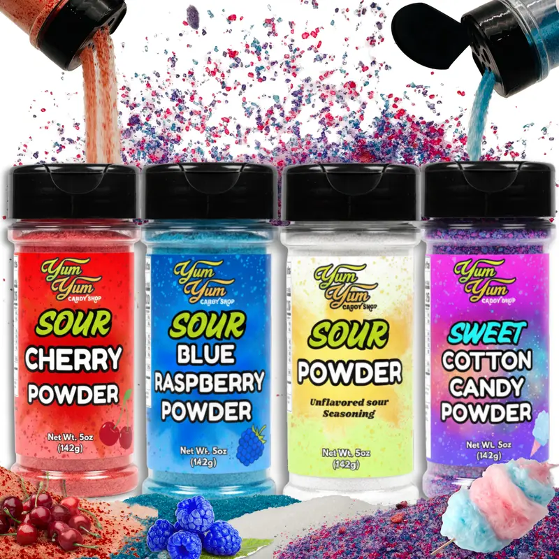 Sweet & Sour Candy Powder Shaker  Blue Raspberry, Cotton Candy, Wild Cherry & Plain  | Yum Yum Candy Shop