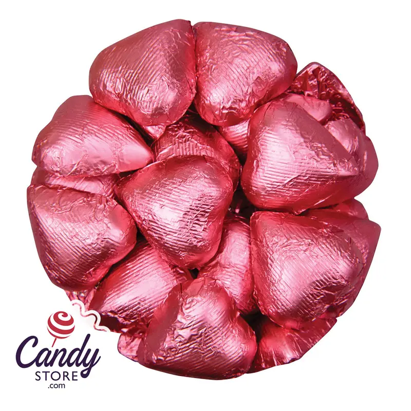 Bright Pink Foil Chocolate Hearts - 10lb