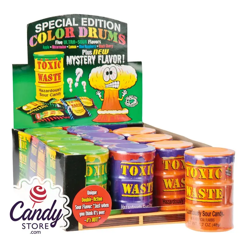 Toxic Waste Sour Candy Color Drums - 12ct