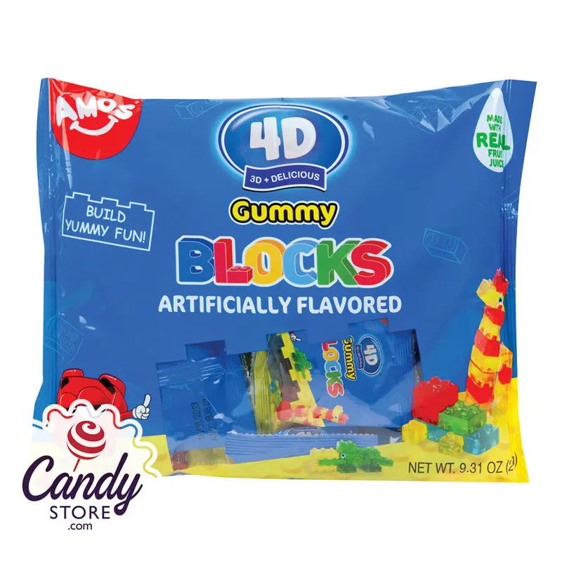 Amos 4D Gummy Blocks Candy Fun Size Bags - 12ct