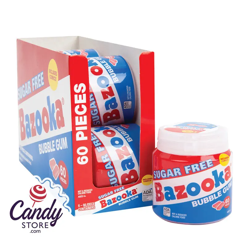 Bazooka Sugar Free 60-Piece Containers w Comics - 6ct