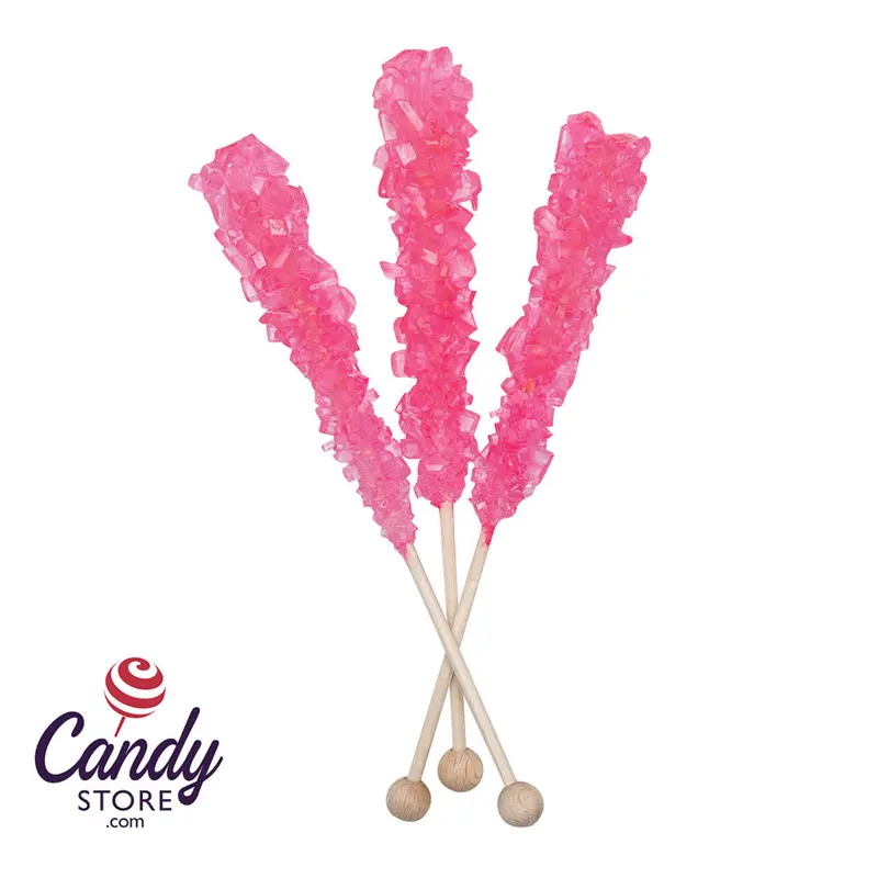 Bright Pink Bubble Gum Rock Candy Sticks Unwrapped - 100ct