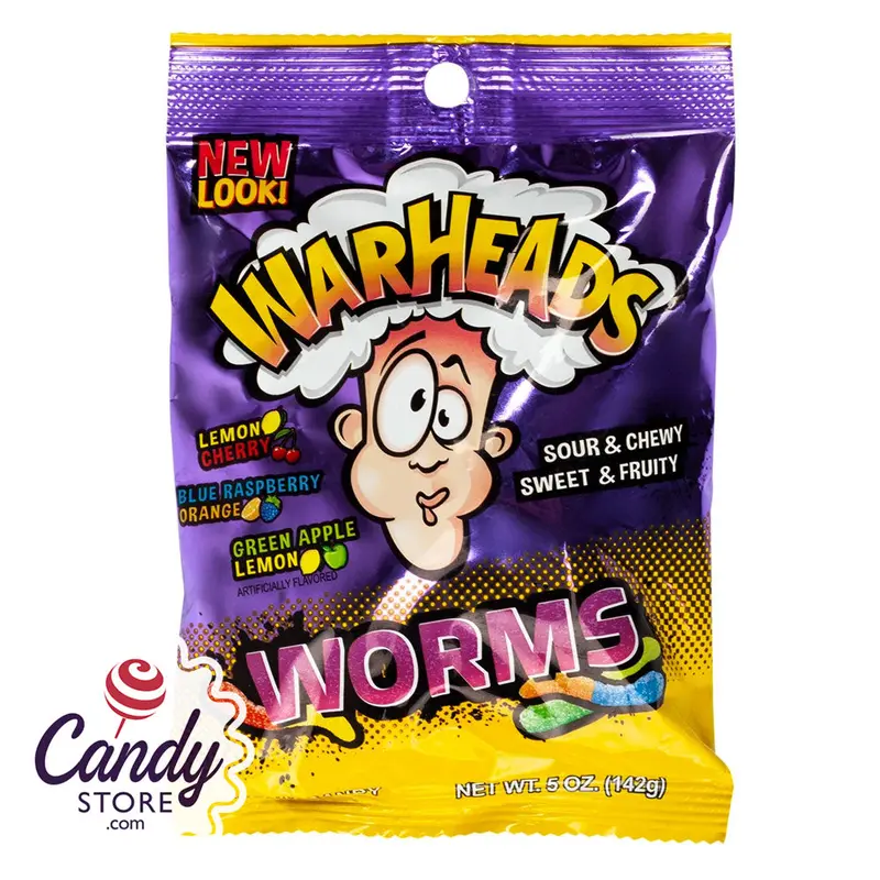 Warheads Sour Worms Peg Bags - 12ct