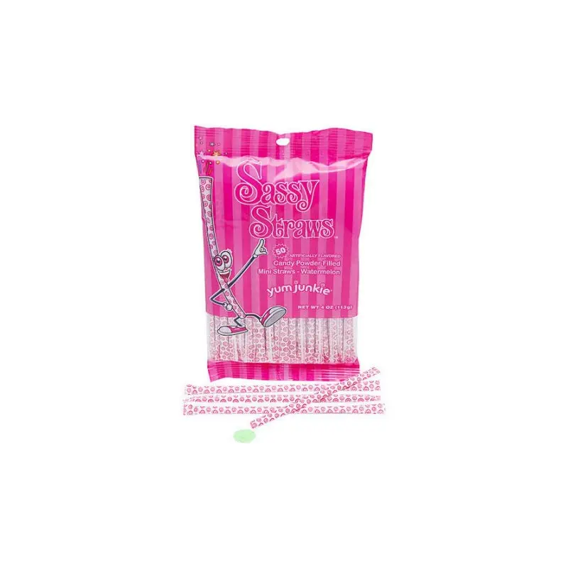 Watermelon Sassy Straws Powder Candy - 50-piece Bags - 12ct