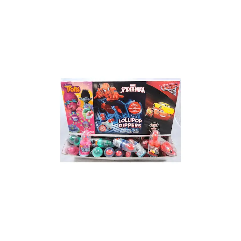 Trolls SpiderMan Cars 3 Assorted Lollipop Dipper - 72ct