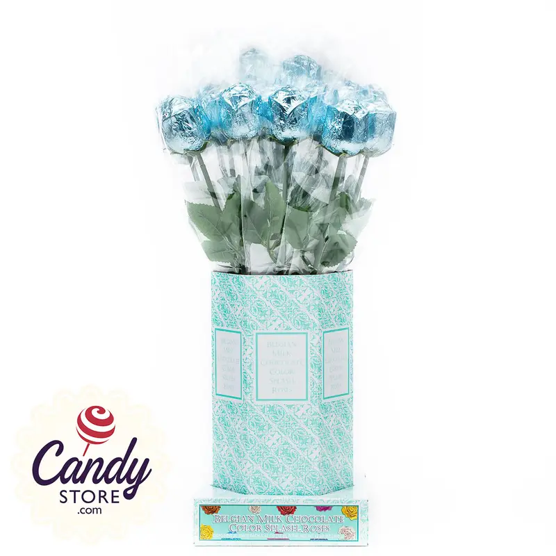 Baby Blue Foil Milk Chocolate Roses - 20ct