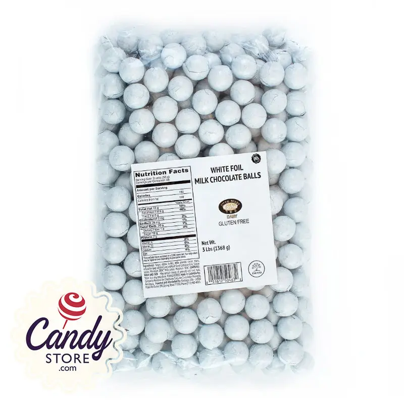 White Foil Chocolate Balls - 2lb Bulk