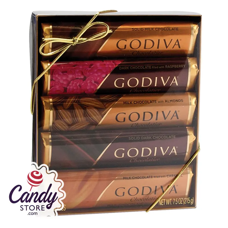 Assorted Godiva Chocolate Bars 5-Piece Gift Pack 7.5oz Acetate - 12ct