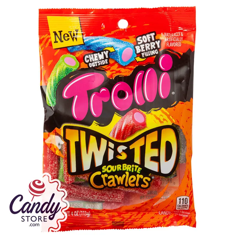Trolli Twisted Sour Brite Crawlers 4oz Peg Bag - 12ct