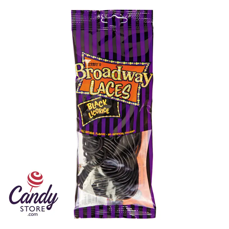 Broadway Laces Black Licorice 4oz Peg Bag - 12ct
