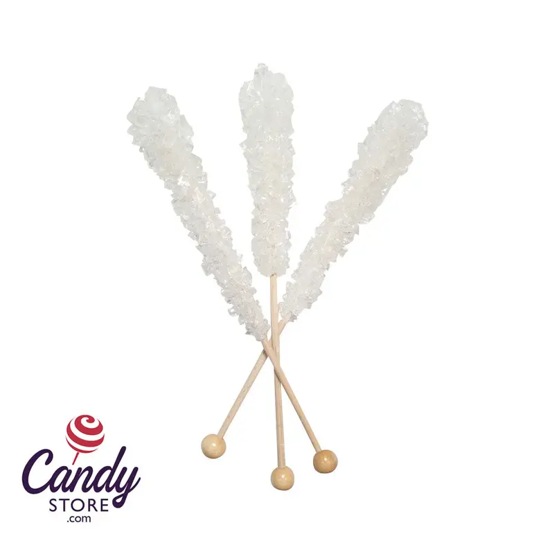 Unwrapped White Rock Candy 6 1/2 Inch Stick Dryden & Palmer - 120ct