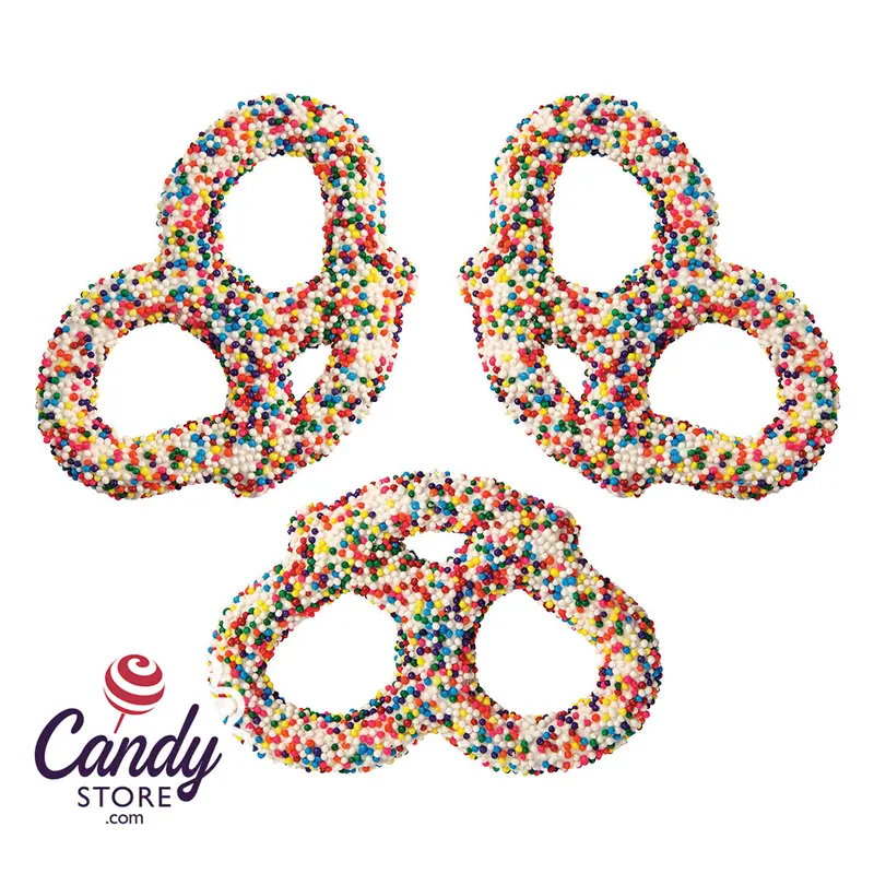 White Chocolatey Coated Nonpareil Premier Pretzels - 3lb