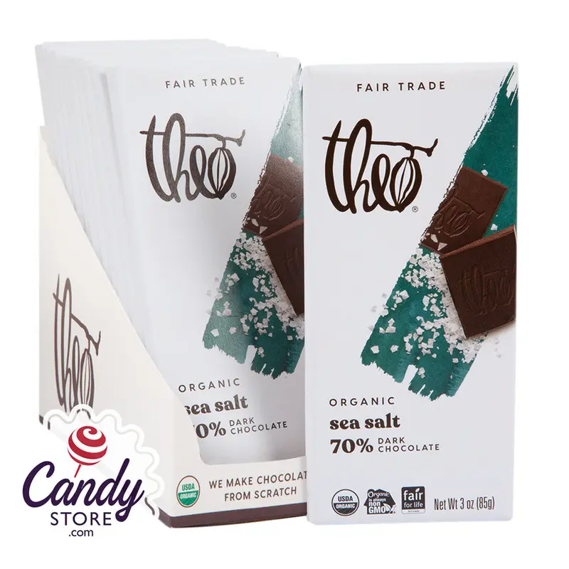 Theo 70% Dark Chocolate Sea Salt Bars - 12ct