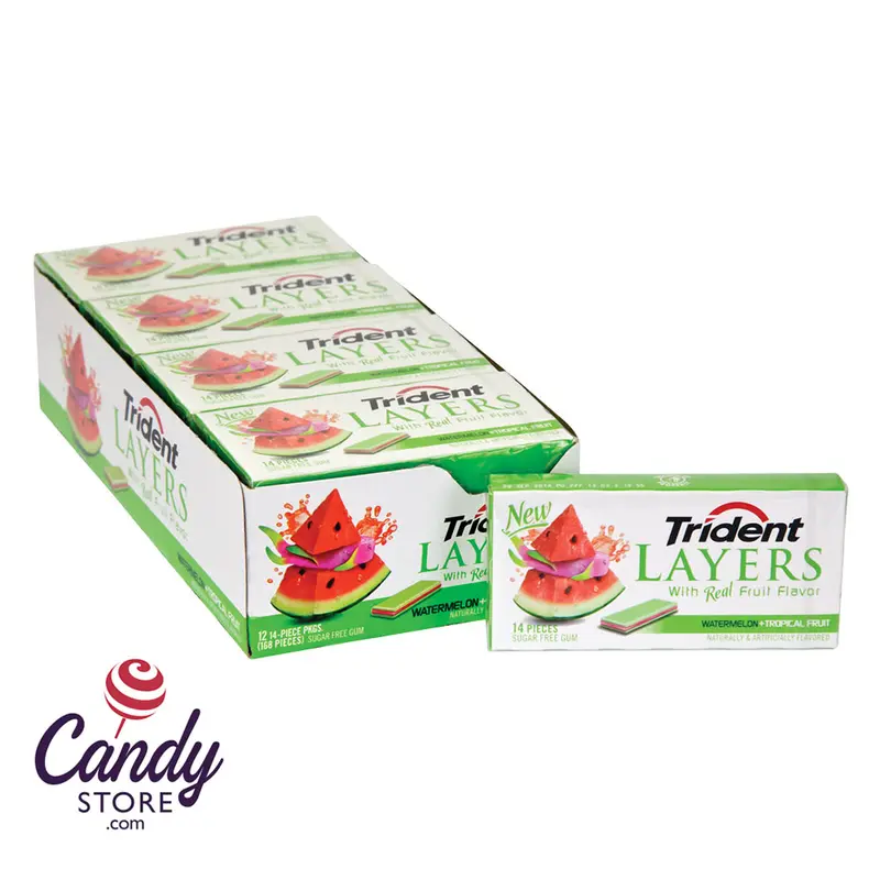 Trident Layers Watermelon Tropical Fruit Gum - 12ct