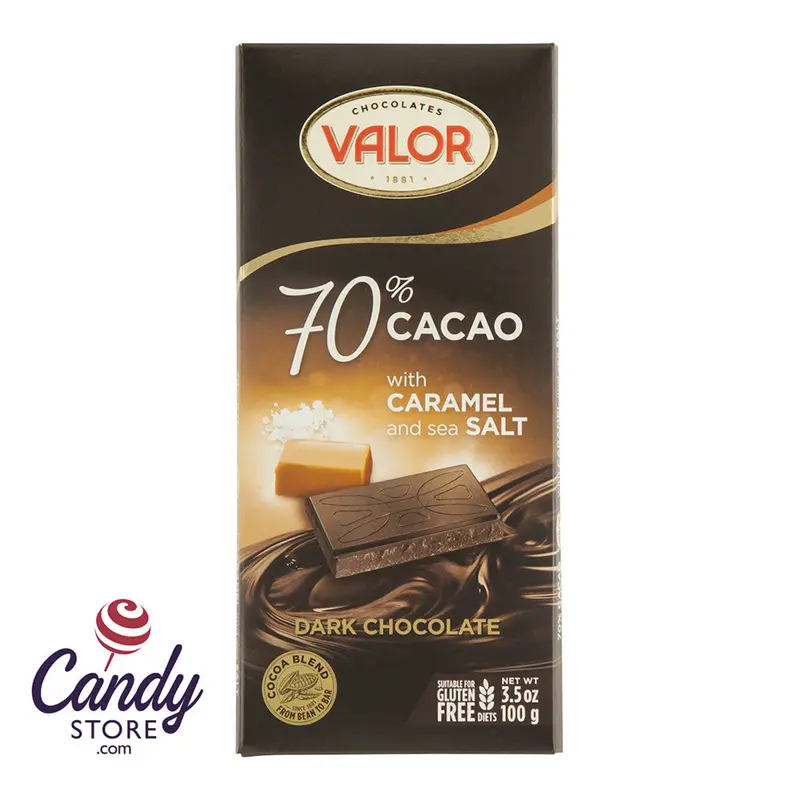 Valor 70 Percent Dark Chocolate With Caramel And Sea Salt 3.5oz Bar - 17ct