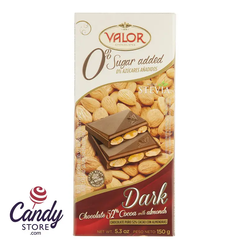 Valor No Sugar Added Dark Chocolate With Almonds 5.3oz Bar - 14ct