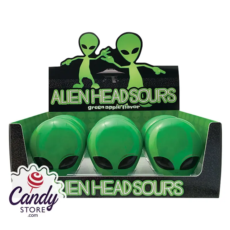 Alien Head Sours Green Apple Candy 1oz Tin - 12ct