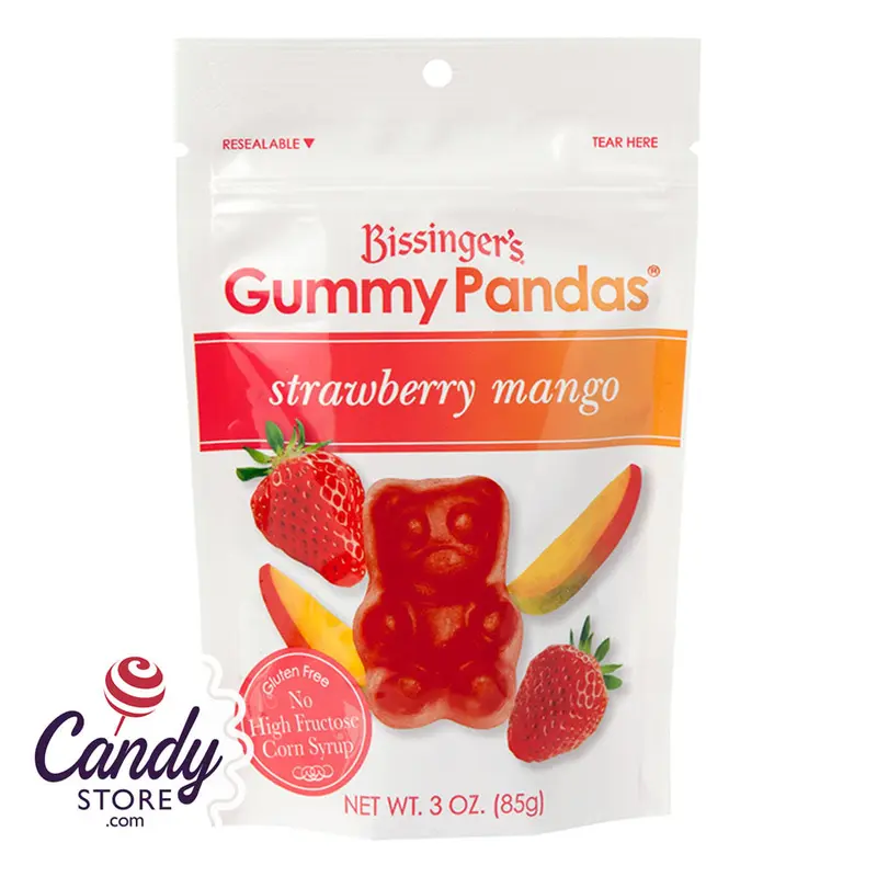 Bissinger's Strawberry Mango Gummy Pandas 3oz Pouch - 12ct