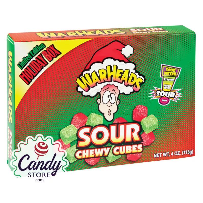 Warheads Christmas Mix Sour Chewy Cubes Theater Boxes 4oz - 12ct