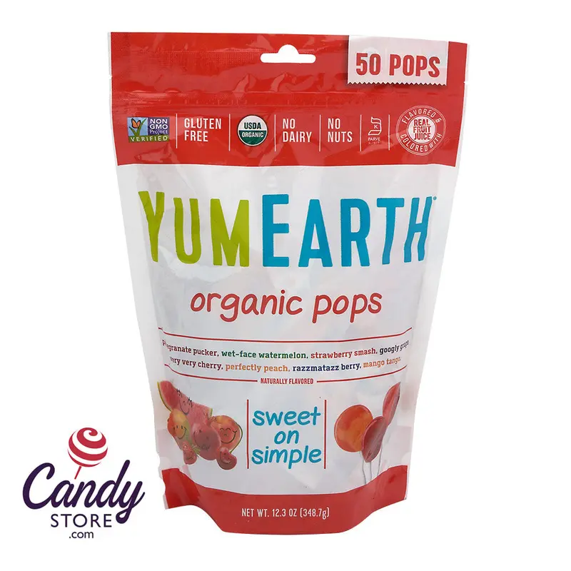 Yumearth Family Size Assorted Lollipop 12.3oz Peg Bags - 12ct