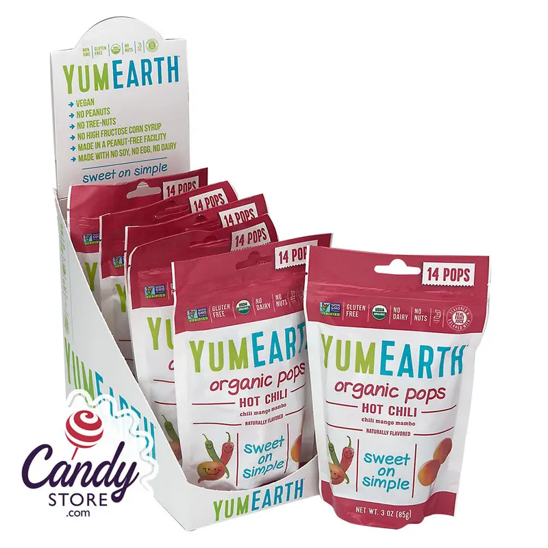 Yumearth Hot Chili Lollipops 3oz Peg Bags - 6ct