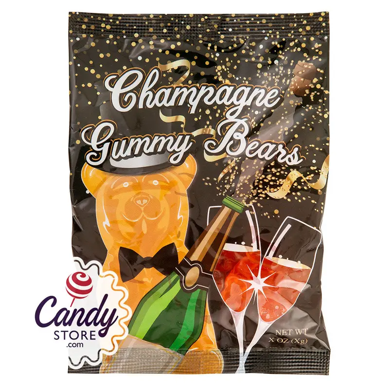 Amusemints New Years Champagne Flavored Gummy Bears 5oz Peg Bags - 12ct