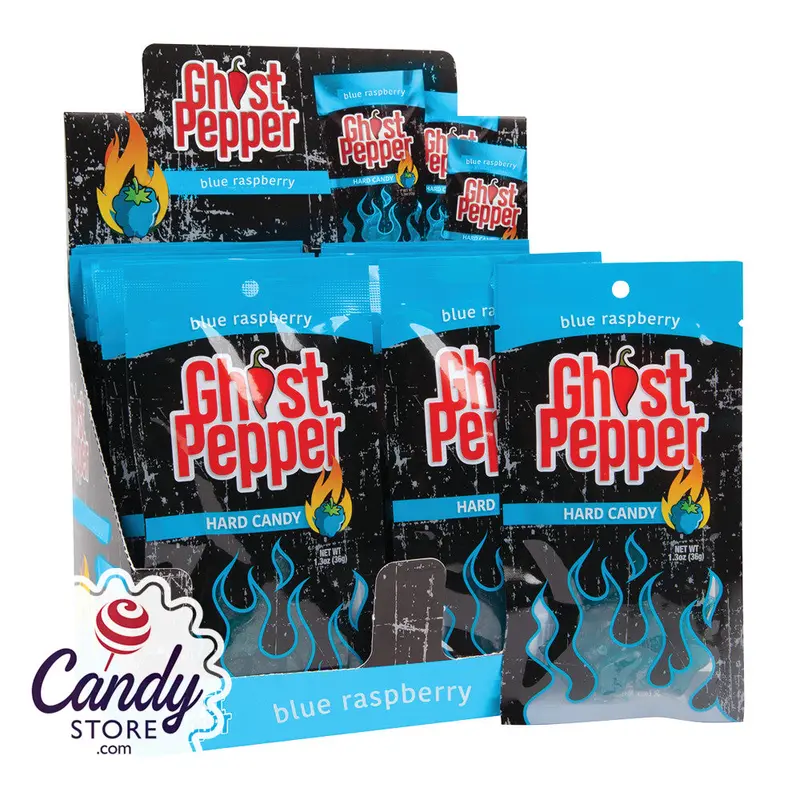 Blue Raspberry Ghost Pepper Hard Candy Peg Bags - 24ct