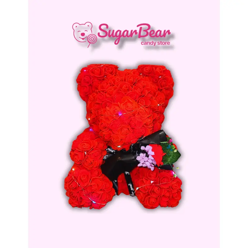 Scarlet Elegance: Large Red Rose Bear with Bouquet for Valentine's