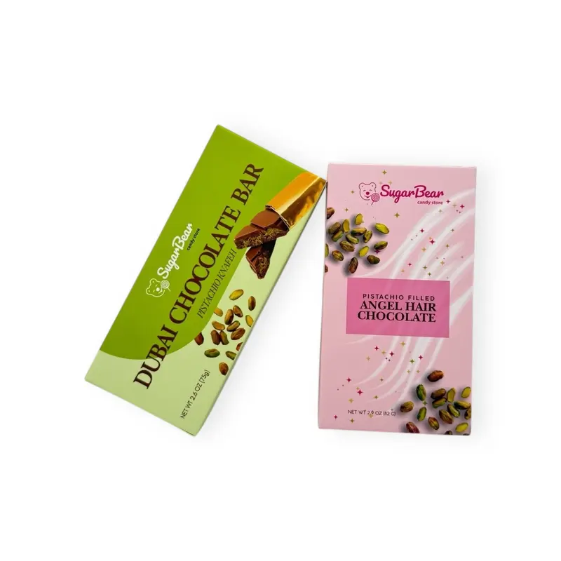 Chocolate Trend Duo: Pistachio Filled Angel Hair Chocolate & Dubai Chocolate Bar (Pistachio Knafeh)
