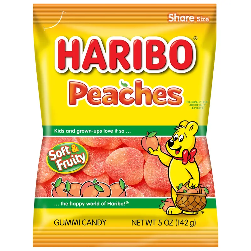 Haribo Peaches Gummi Candy Peg Bag 5oz. 12 ct.