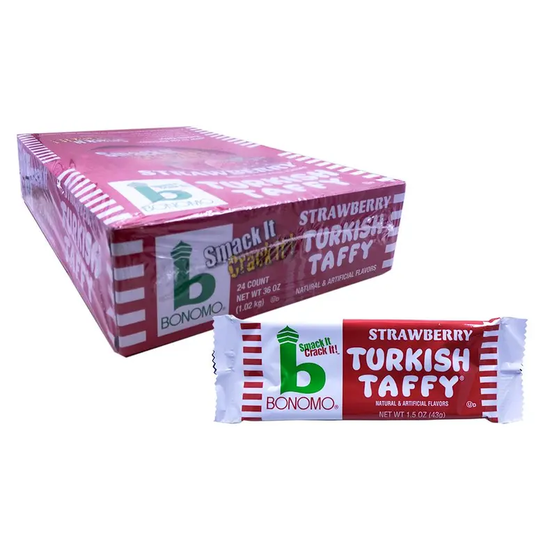 Bonomo Turkish Taffy Strawberry 1.5oz Bar or 24 Count Box