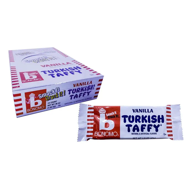 Bonomo Turkish Taffy Vanilla 1.5oz Bar or 24 Count Box