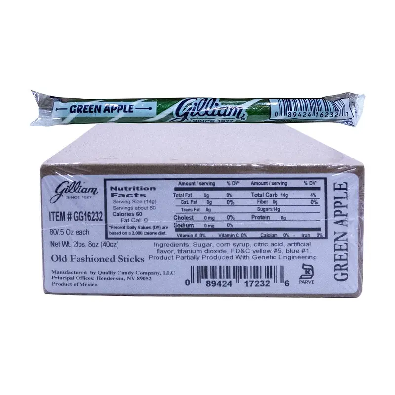 Gilliam .5oz Candy Sticks Green Apple 80 Count Box