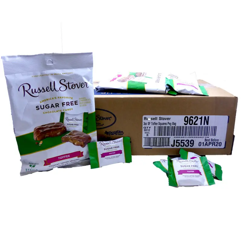 DISCONTINUED ITEM - Russell Stover Sugar Free Toffee Squares 3oz Bag or 12 Count Box