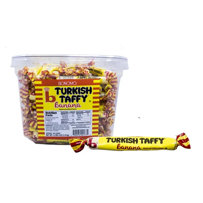 DISCONTINUED ITEM - Bonomo Turkish Taffy Long Twist 192 Count Jar Banana Flavored