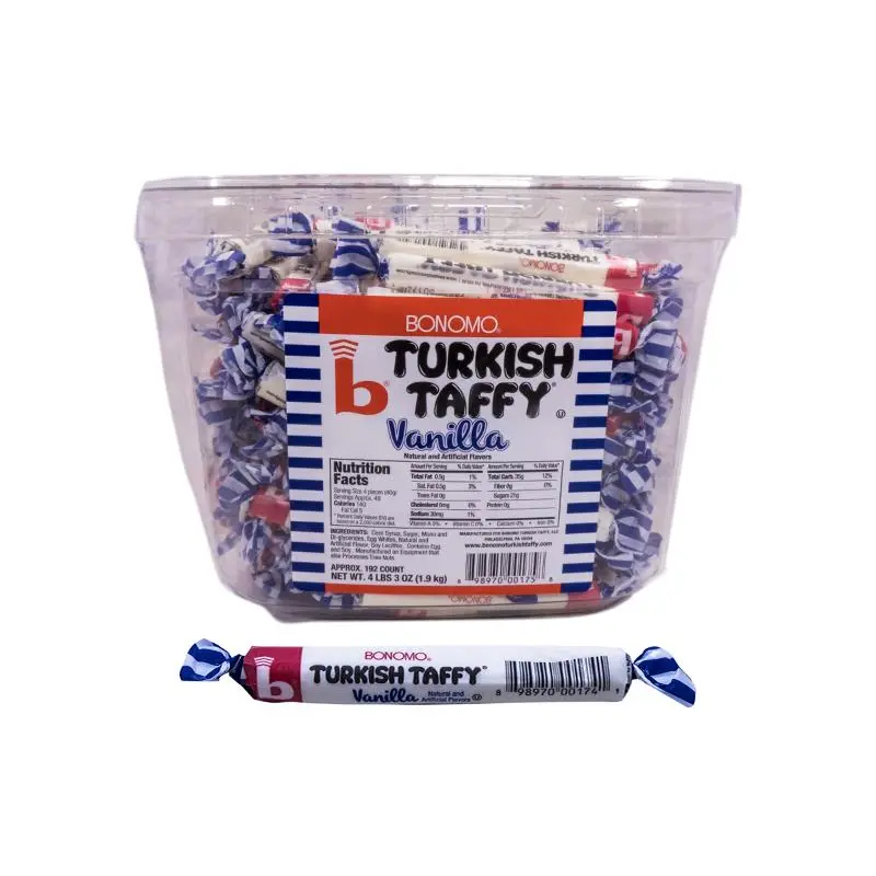 DISCONTINUED ITEM - Bonomo Turkish Taffy Long Twist 192 Count Jar Vanilla Flavored