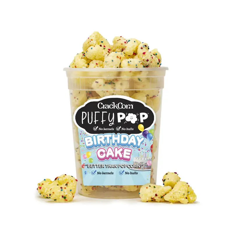 Crack Corn Puffy Pop 4oz Tub Birthday Cake