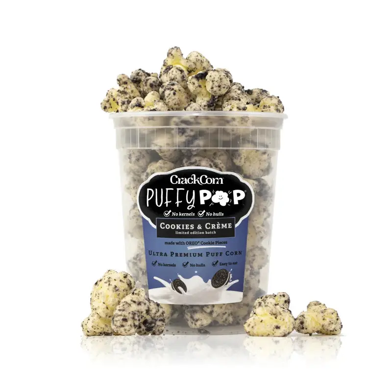 Crack Corn Puffy Pop 4oz Tub Cookies and Creme