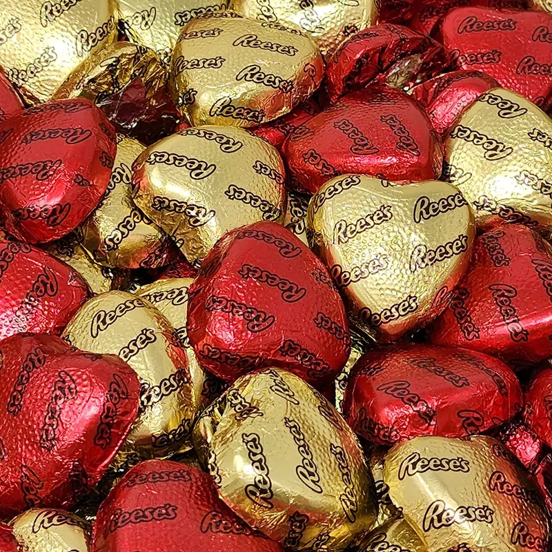 Reeses Peanut Butter Hearts in Gold & Red Foil