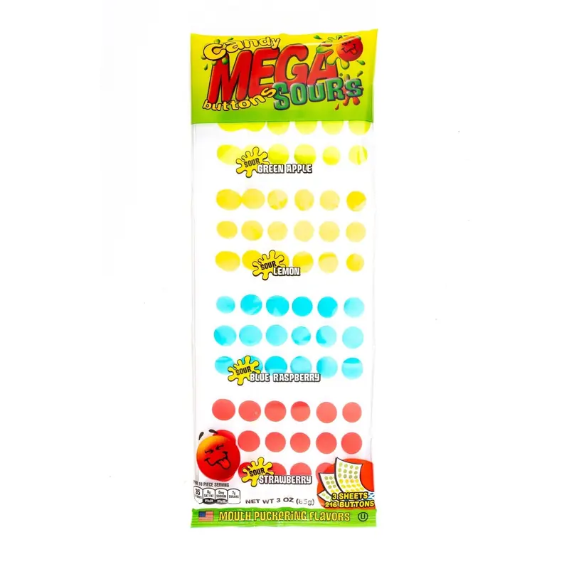 Mega Candy Buttons Sour Assorted Flavor Candy Pack (3 oz)