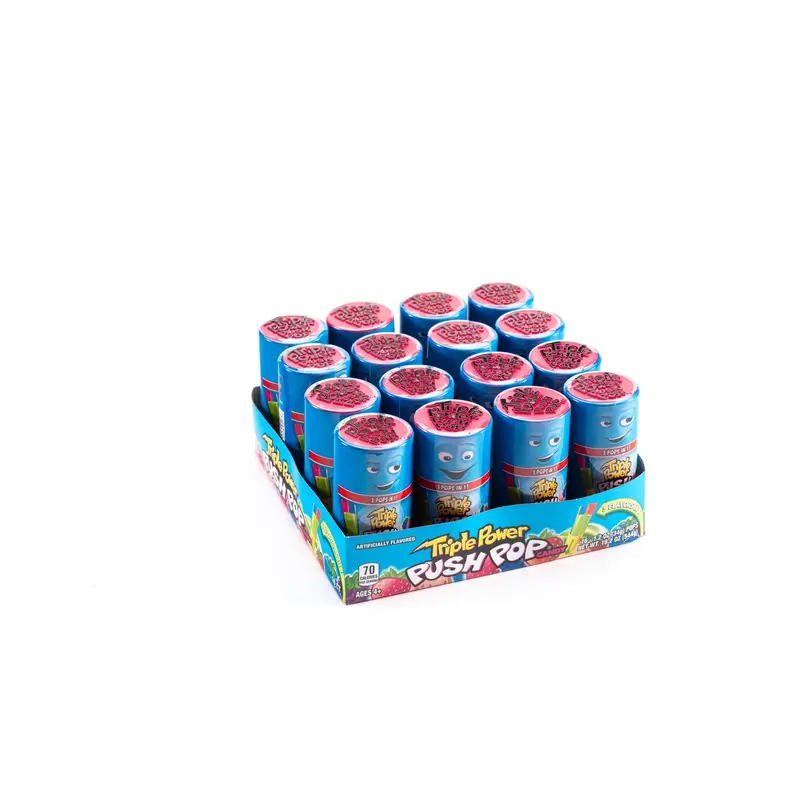 Triple Power Push Pop Candy Fruity Flavored Bulk Box (1.2 oz, 16 ct.)