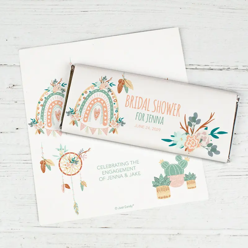 Boho Personalized Bridal Shower Favor Chocolate Bar Wrappers