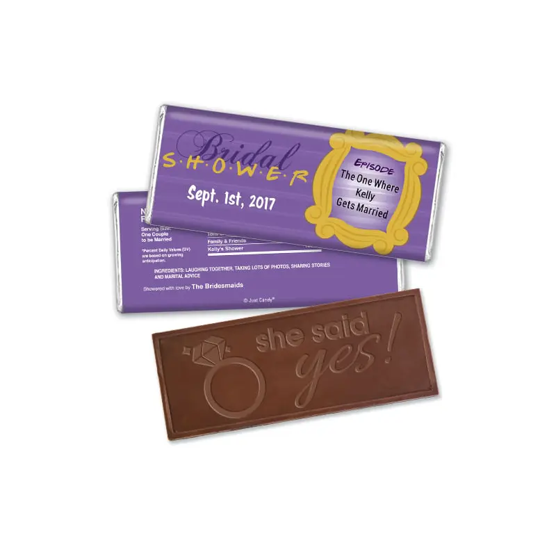 Bridal Shower Favor Personalized Embossed Chocolate Bar Friends TV Show