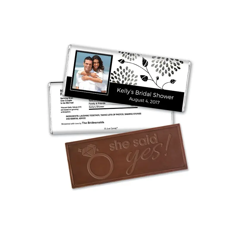 Bridal Shower Favor Personalized Embossed Chocolate Bar Leaves with Photo