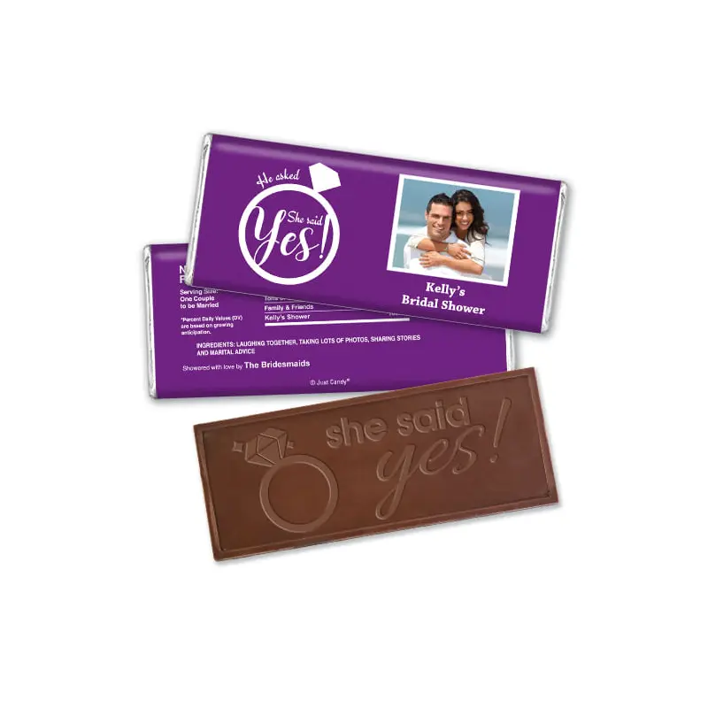 Bridal Shower Favor Personalized Embossed Chocolate Bar She Said Yes! Photo