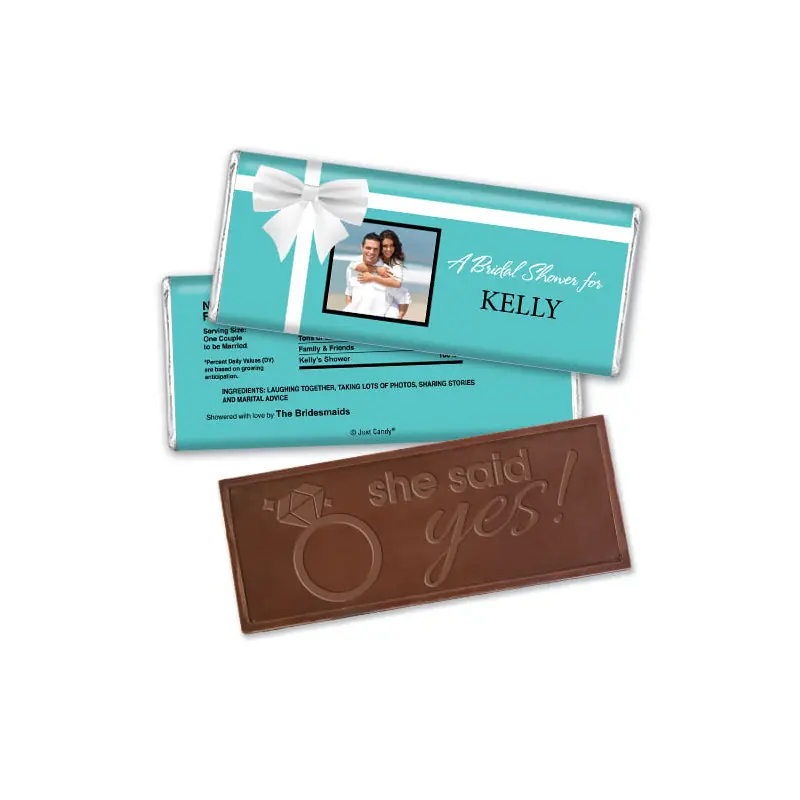 Bridal Shower Favor Personalized Embossed Chocolate Bar Tiffany Style Bow