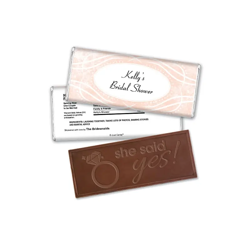 Bridal Shower Favor Personalized Embossed Chocolate Bar Winter Snow Squiggle